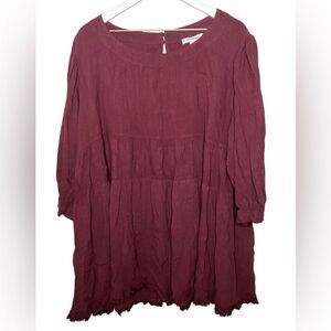 Umgee Linen Blend Tiered Tunic Top 2X Bohemian Autumn Witchy Fairy Burgundy